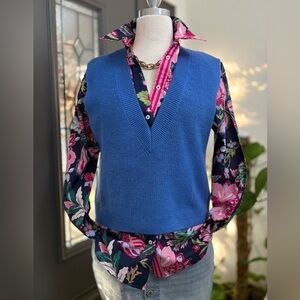 Talbots Blue Cropped Shaker Stitch Sweater Vest | Size L